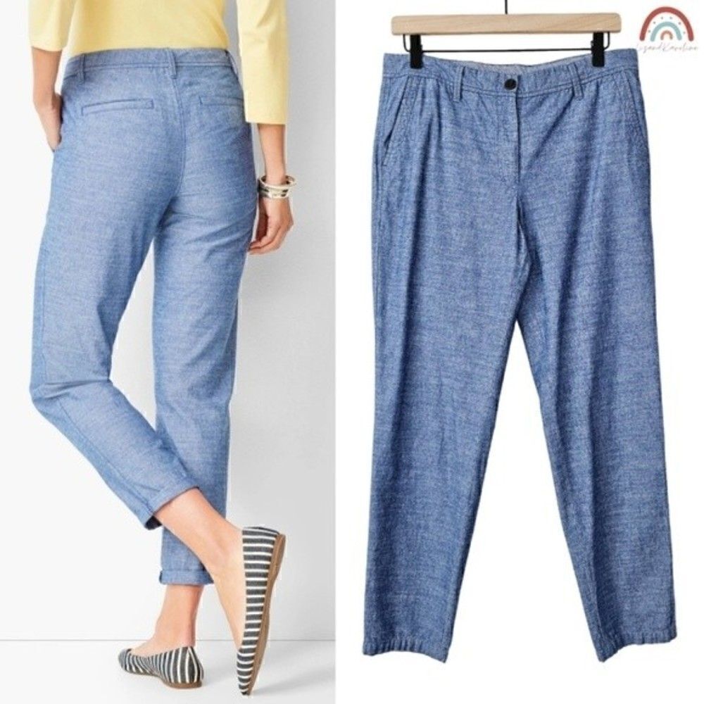 Talbots Girlfriend Chinos Chambray Blue  Cotton Straight Leg Pants